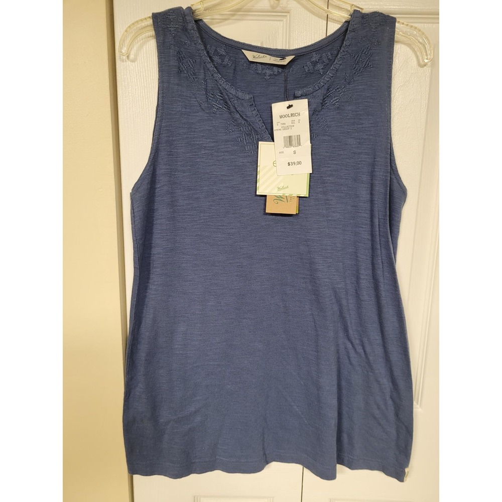 Woolrich Womens Blue Indie Knit Boho Embroidered Split‎ Neck Tank Top NWT Size S